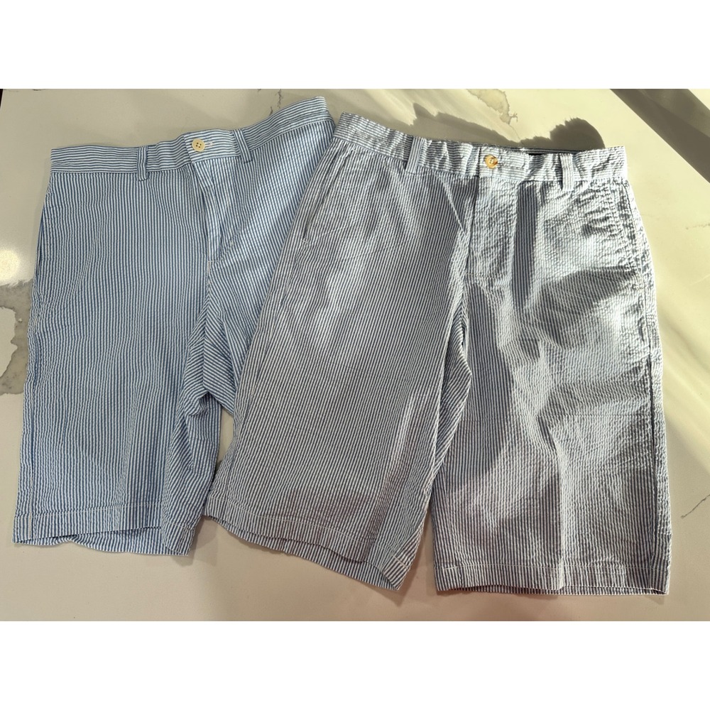 Vineyard Vines Boys Size‎ 16 Blue Striped Seersucker Shorts Preppy Casual